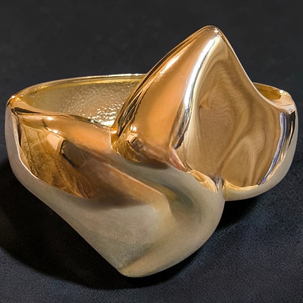 Vintage Sculptural Gold Tone Hinged Cuff Bracelet Modernist Organic Statement